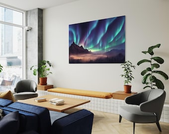 Northern Lights | Aurora Borealis Digital Painting | Nature Decor | Modern Wall Art | Canvas Prints | Metal Prints | Mountains Art Work |