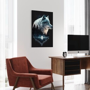 Wolf in the Night: Northern Lights Native American Double Exposure, Modern Nature Print image 6