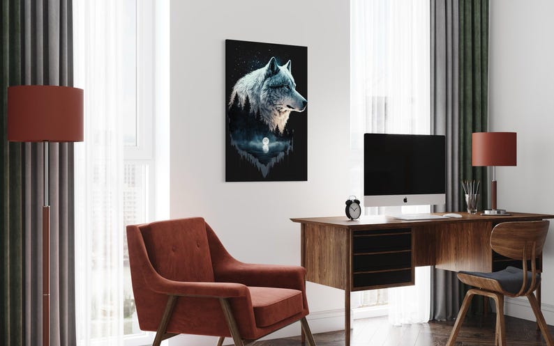 Wolf in the Night: Northern Lights Native American Double Exposure, Modern Nature Print image 6