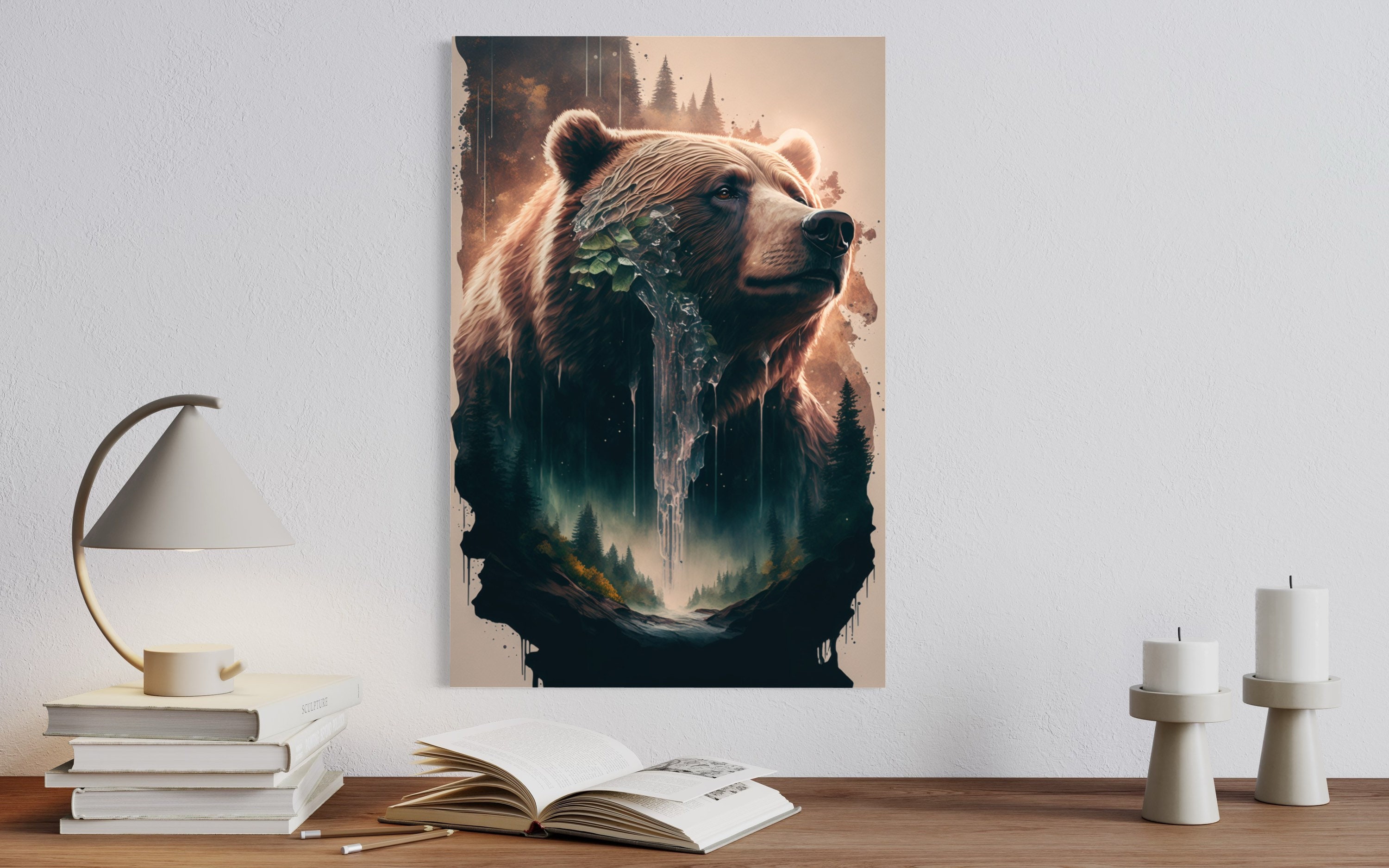 Grizzly Wisdom Double Exposure Bear Painting Nature Decor - Etsy