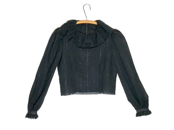 vintage black crop top | sheer ruffle top | ladies