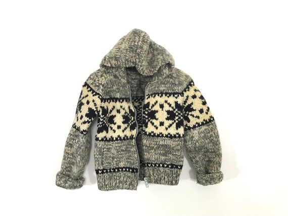 vintage child's handmade hooded wool cowichan jack