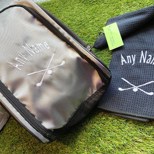 Personalised Golf Shoe Bag and Microfibre towel