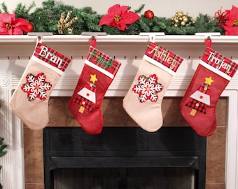 Personalized Plaid Christmas Stocking, Christmas Stocking, Stockings, Stocking, Plaid, Burlap, Rustic