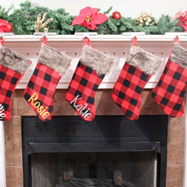 Buffalo Plaid, Personalized Christmas Stockings, Personalized Stocking, Customized Holiday Stockings, Monogrammed Family Stockings