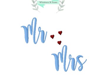 Mr & Mrs Embroidery Designs. Bridal font. PES and 8 other formats. (030)
