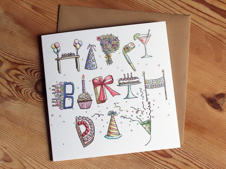 Happy Birthday Card Birthday Party Alphabet Card 148mm x 148mm image 3