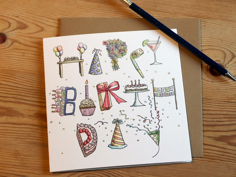 Happy Birthday Card Birthday Party Alphabet Card 148mm x 148mm image 6