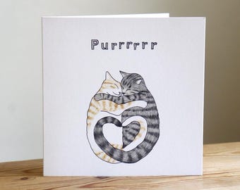 Tarjeta con diseño de gatos ronroneando, 148 mm x 148 mm