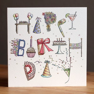 Cartão de Feliz Aniversário - Cartão de Alfabeto para Festa de Aniversário (148 mm x 148 mm)