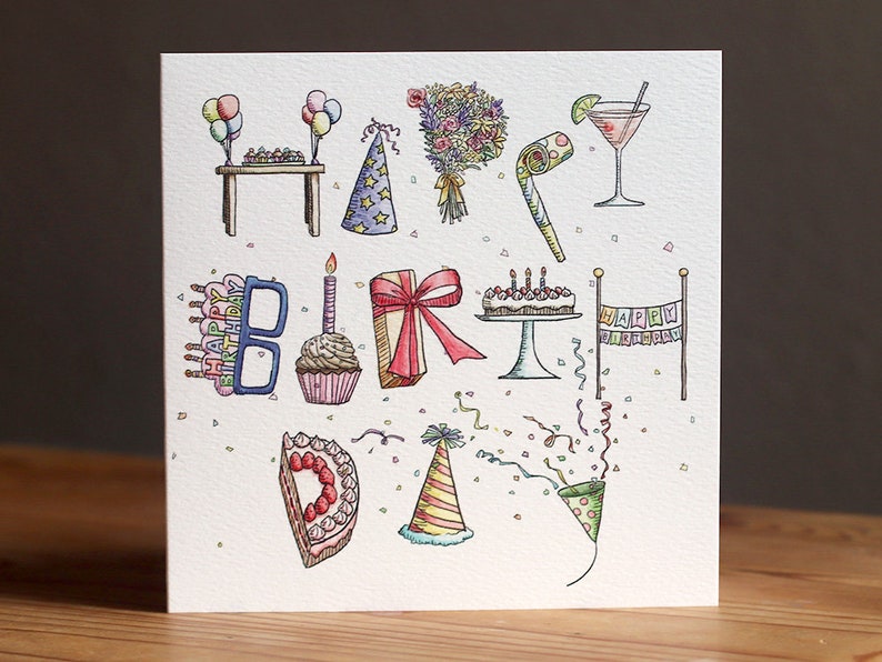 Happy Birthday Card Birthday Party Alphabet Card 148mm x 148mm image 1