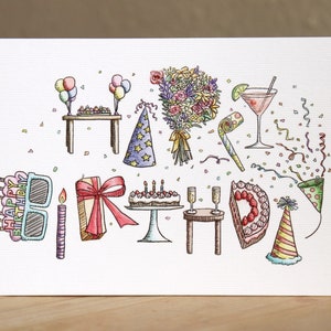 Happy Birthday Card - Birthday Party Alphabet Card A6