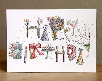 Happy Birthday Card - Birthday Party Alphabet Card A6