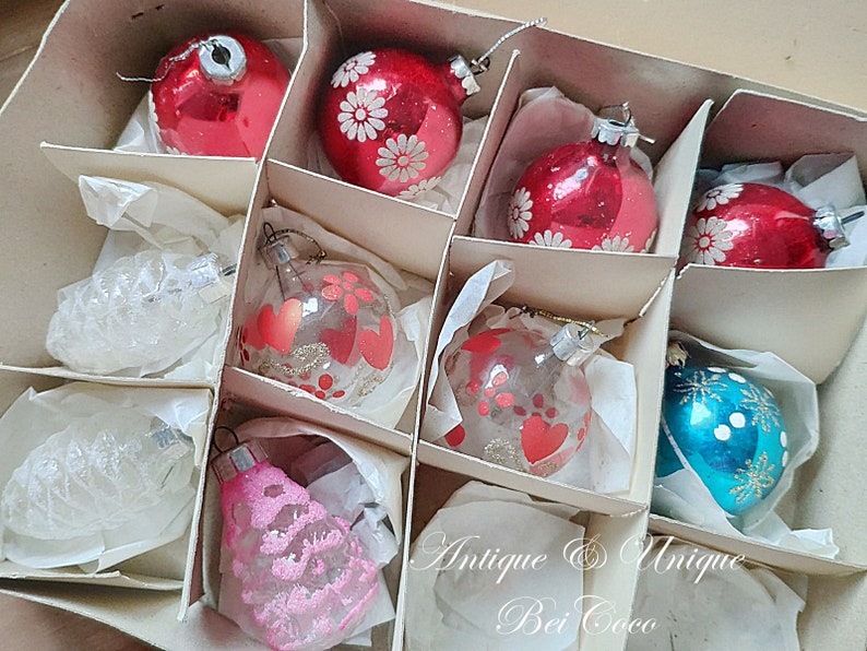 Ancient Cardboard Box With Antique Christmas Tree Decorations Etsy