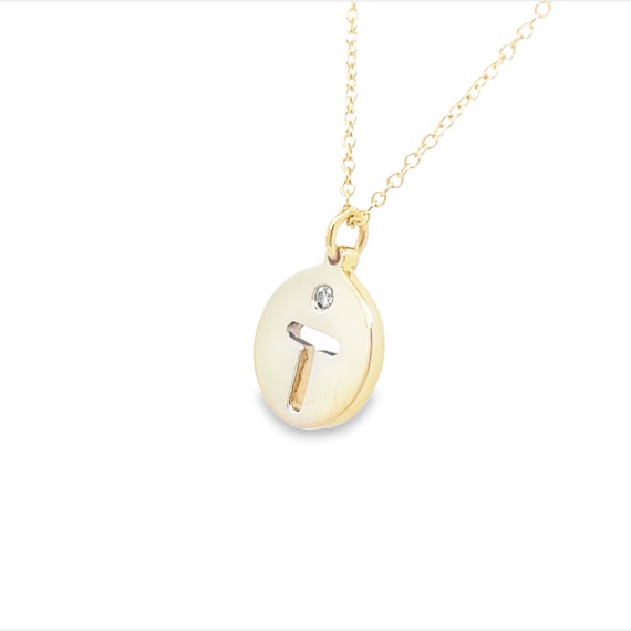 14k yellow gold Initial T Disc Necklace with Diam… - image 4