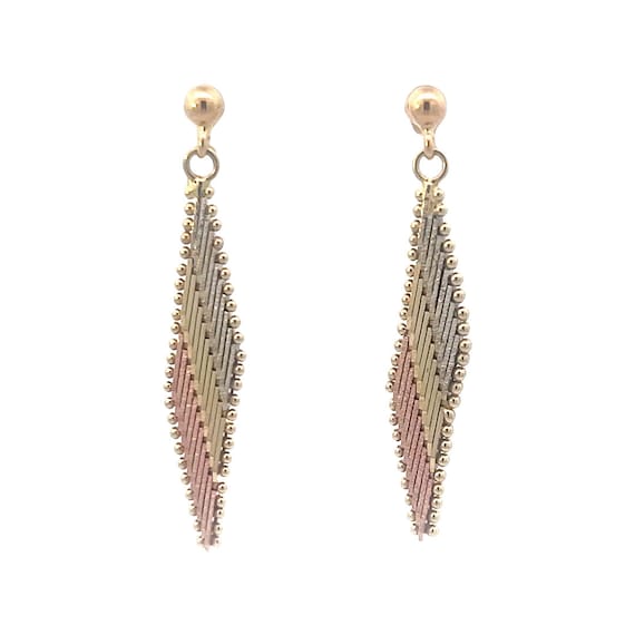 14k Tri-Color Gold Drop Earrings - image 1