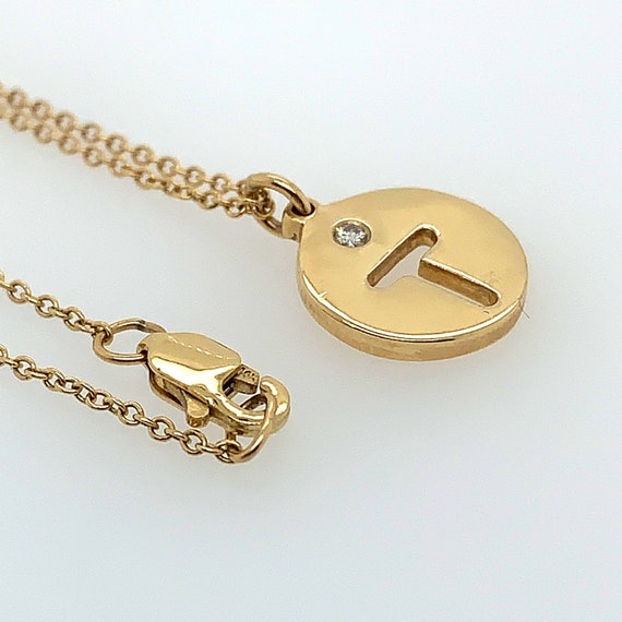 14k yellow gold Initial T Disc Necklace with Diam… - image 1