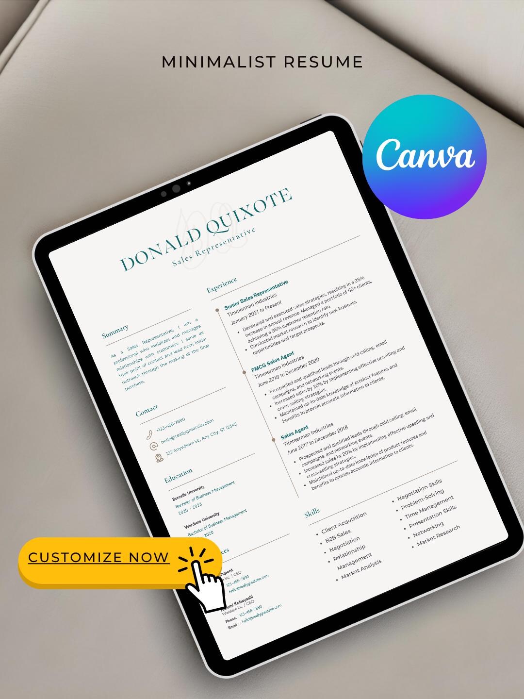 Minimalist Resume Canva Template | Modern Ats-friendly CV (digital ...