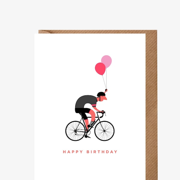 Happy Birthday balloons - greetings card, inspired by cycling