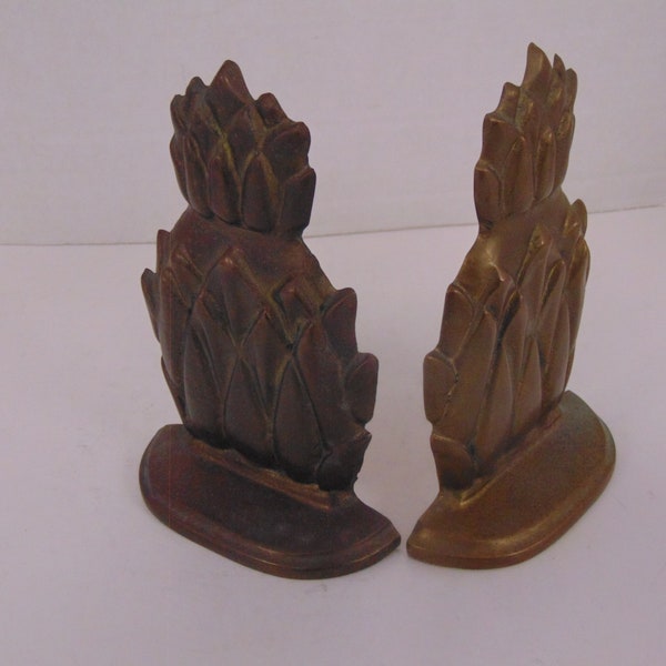 Vintage Andrea By Sadek MCM Solid Brass 6" Pineapple Bookends JC264-13