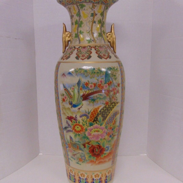 Vintage Large 24" Chinese Art Peacock Floral Vase JC243-F