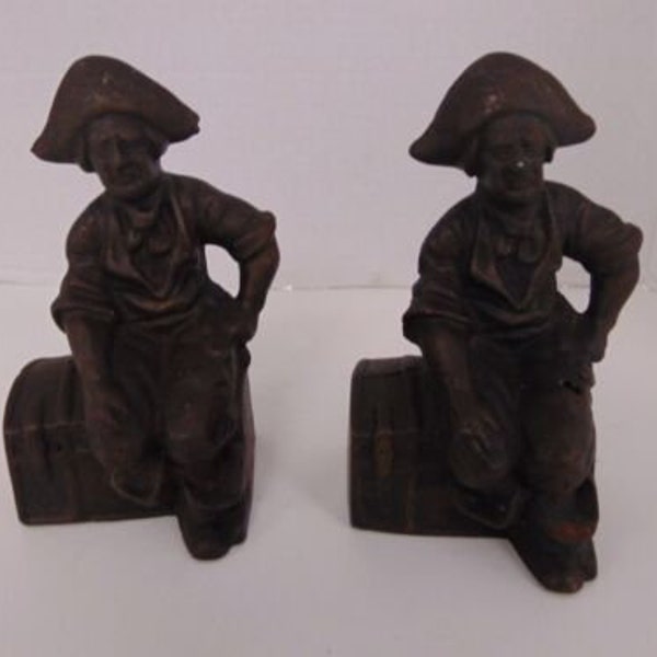 Hubley Vintage Cast Iron Pirate Bronze Bookends Solid Heavy USA JC424-7