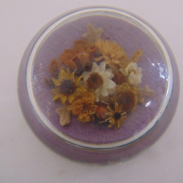 Vintage Round Lucite Dried Flowers Paperweight JC401-12