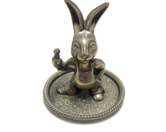 VTG Seba Rabbit Ring Holder Blue Felt Bottom Silver Plate Made in ...
