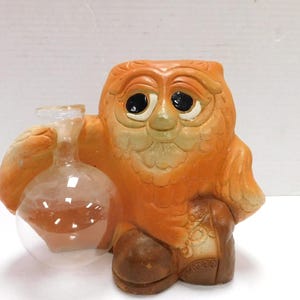 Vtg Ceramic Owl Wise Old Bird 1970's Orange Figurine Signed DW307