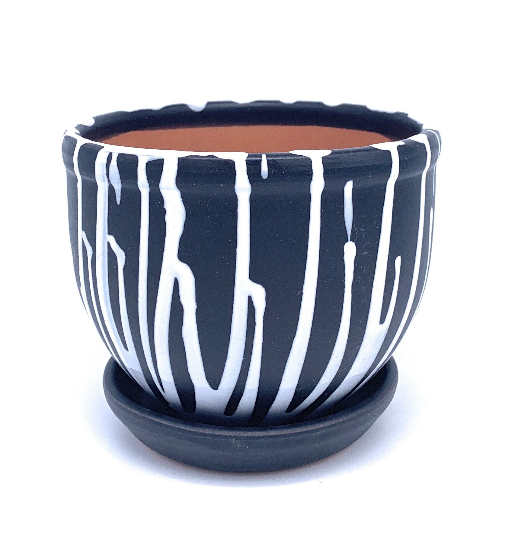 Glazed Ceramic Flower Pot With Saucer Round Terracotta With Etsy UK