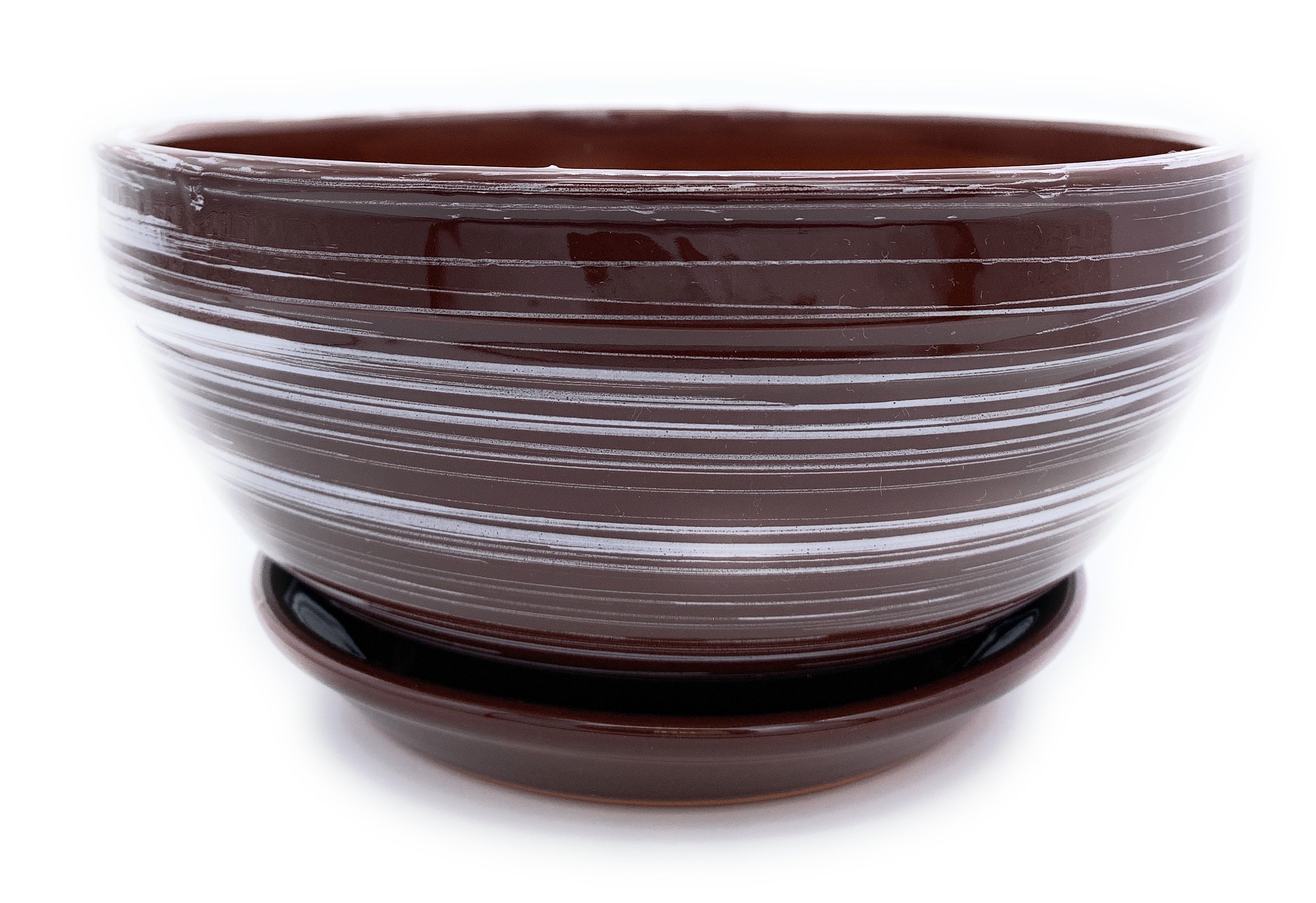 Glazed Ceramic Shallow Flower Pot With Saucer Round Terracotta Etsy UK