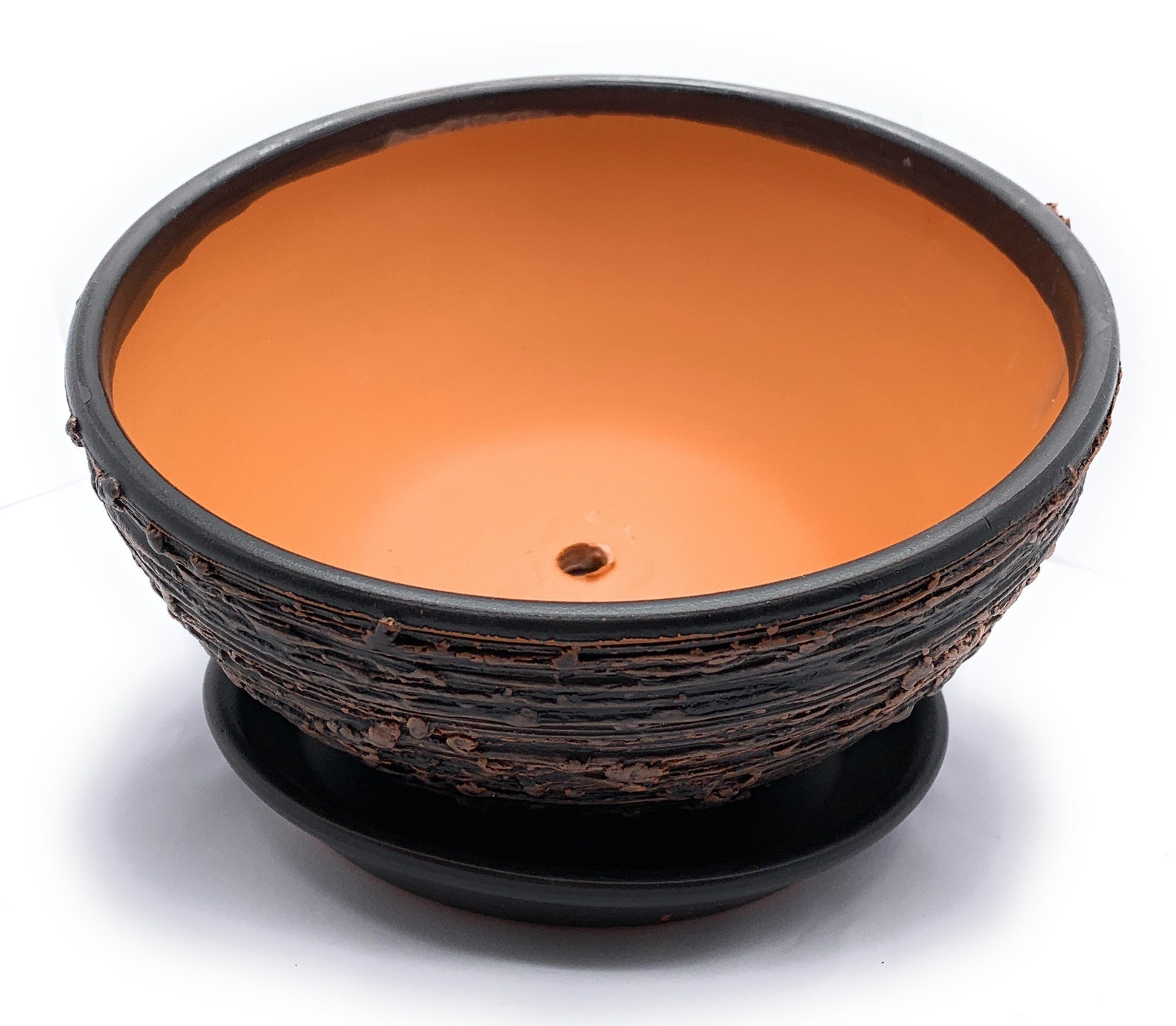 Glazed Ceramic Shallow Flower Pot With Saucer Round Terracotta Etsy UK