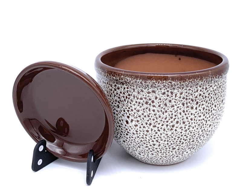 Ceramic Plant Pot Glazed and Saucer Round Terracotta with Drip Etsy