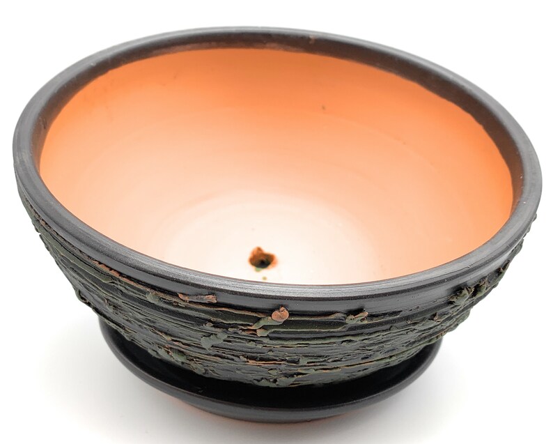 Glazed Ceramic Shallow Flower Pot with Saucer Round Terracotta Etsy