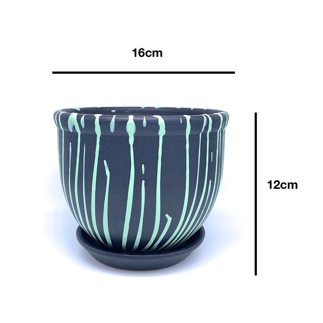 Glazed Ceramic Flower Pot With Saucer Round Terracotta With Etsy UK