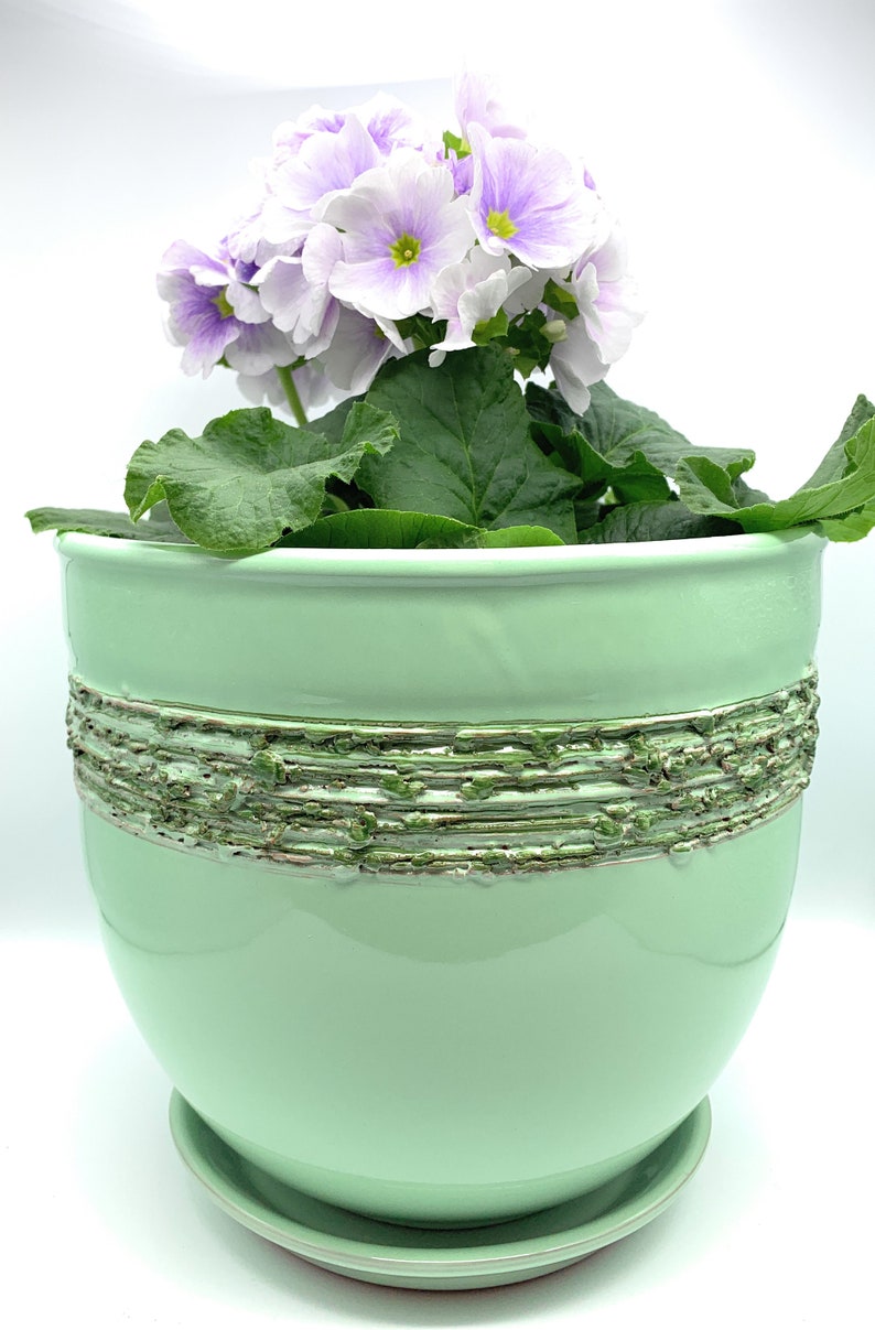 Glazed Ceramic Flower Pot With Saucer Round Terracotta With Etsy