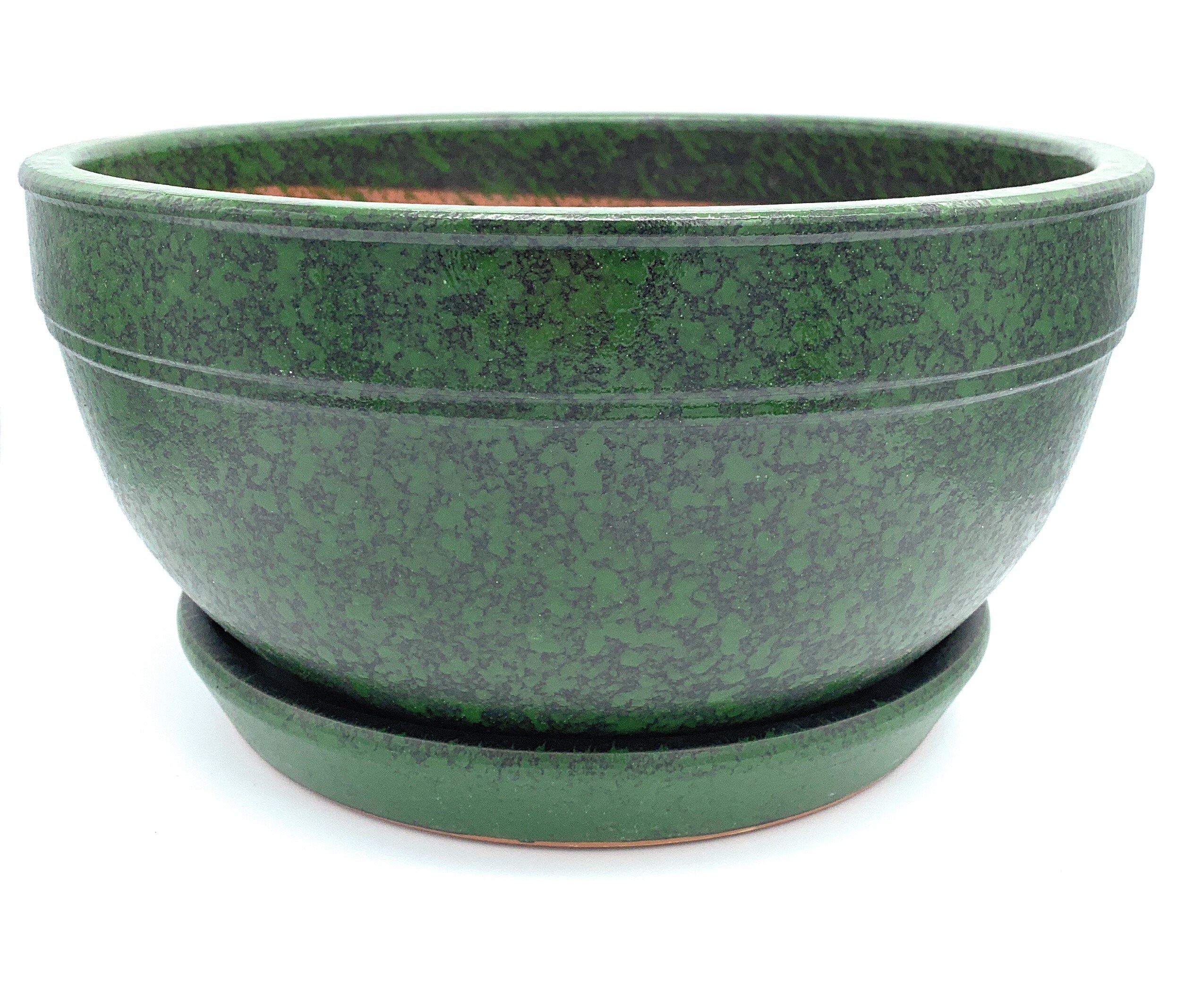 Glazed Ceramic Shallow Flower Pot With Saucer Round Terracotta Etsy UK