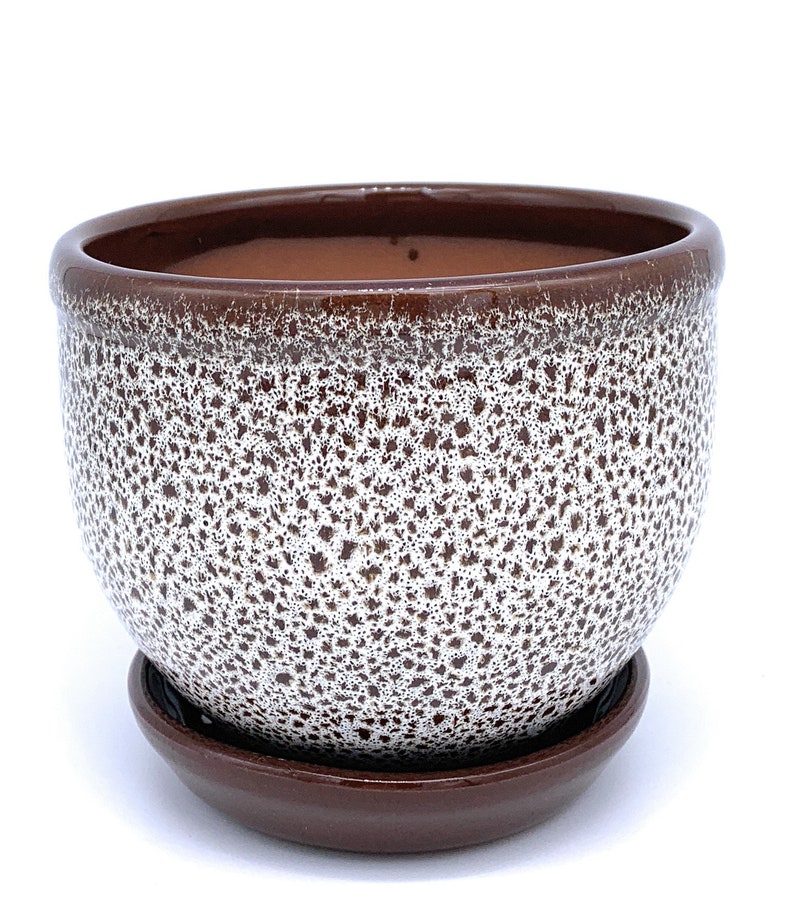 Ceramic Plant Pot Glazed and Saucer Round Terracotta With Drip Etsy