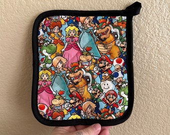 Pot holder made with new packed Mario characters fabric, kitchen decor