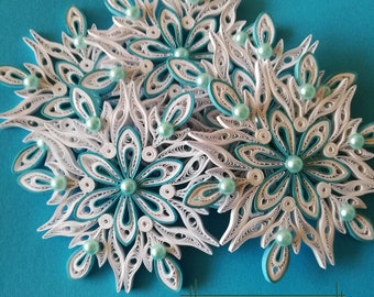 Set of 10 pcs quilled snowflakes, Christmas ornament, Snowflakes, Paper snowflakes