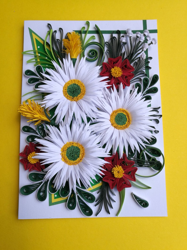 Quilling card with daisies Birthday card Congratulation card Quilling flowers for any occasion Mother/'s day card