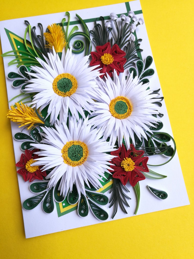 Quilling card with daisies Birthday card Congratulation card Quilling flowers for any occasion Mother/'s day card