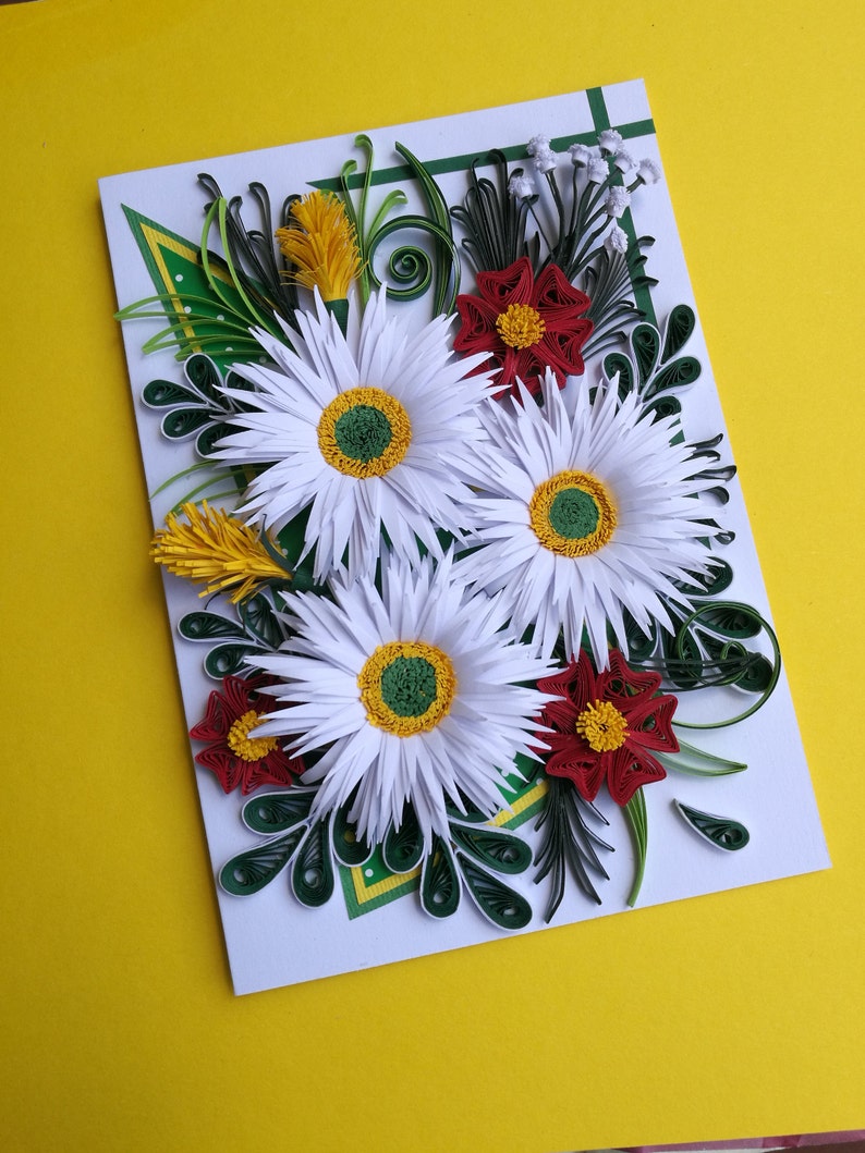Quilling card with daisies Birthday card Congratulation card Quilling flowers for any occasion Mother/'s day card