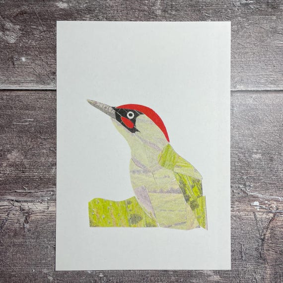 Risograph print of Green Woodpecker | Eco-friendly | Recycled paper | Plant-based ink