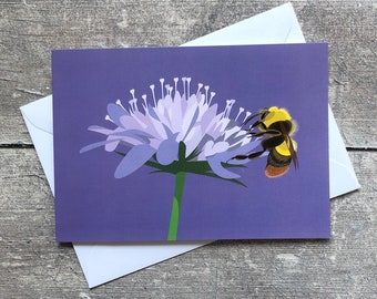 Bumblebee and Scabious Flower Grußkarte - blanko innen