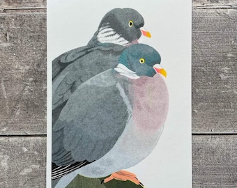 Risographie Ringeltauben | Umweltfreundlich | Recyclingpapier | Tusche auf pflanzlicher Basis