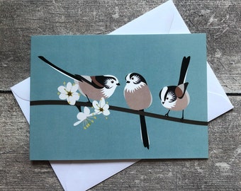 Long-tailed Tit greeting card – blank inside | Garden bird greeting card