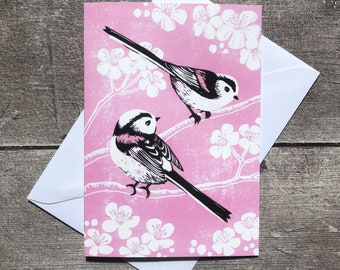 Long-tailed Tits greeting card - blank inside