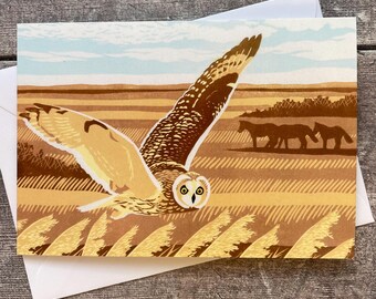 Short-eared Owl greeting card – blank inside