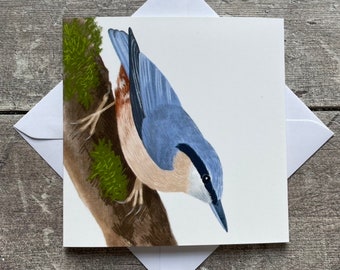 Nuthatch bird greeting card - blank inside